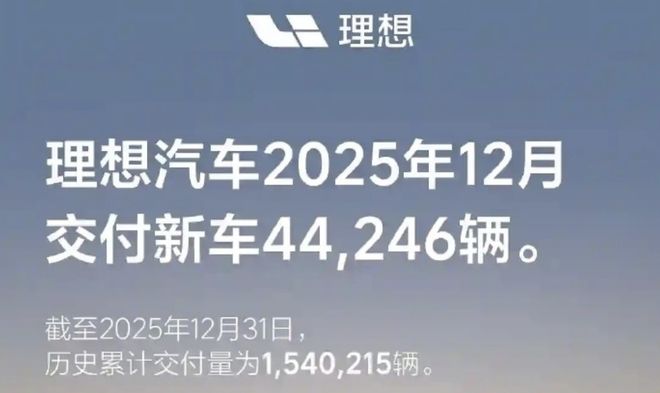 ▲理想汽车2025年全年交付量