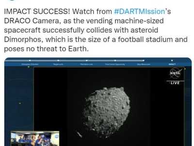 美宇宙飞船成功撞击小行星 NASA官员：开启人类的新时代